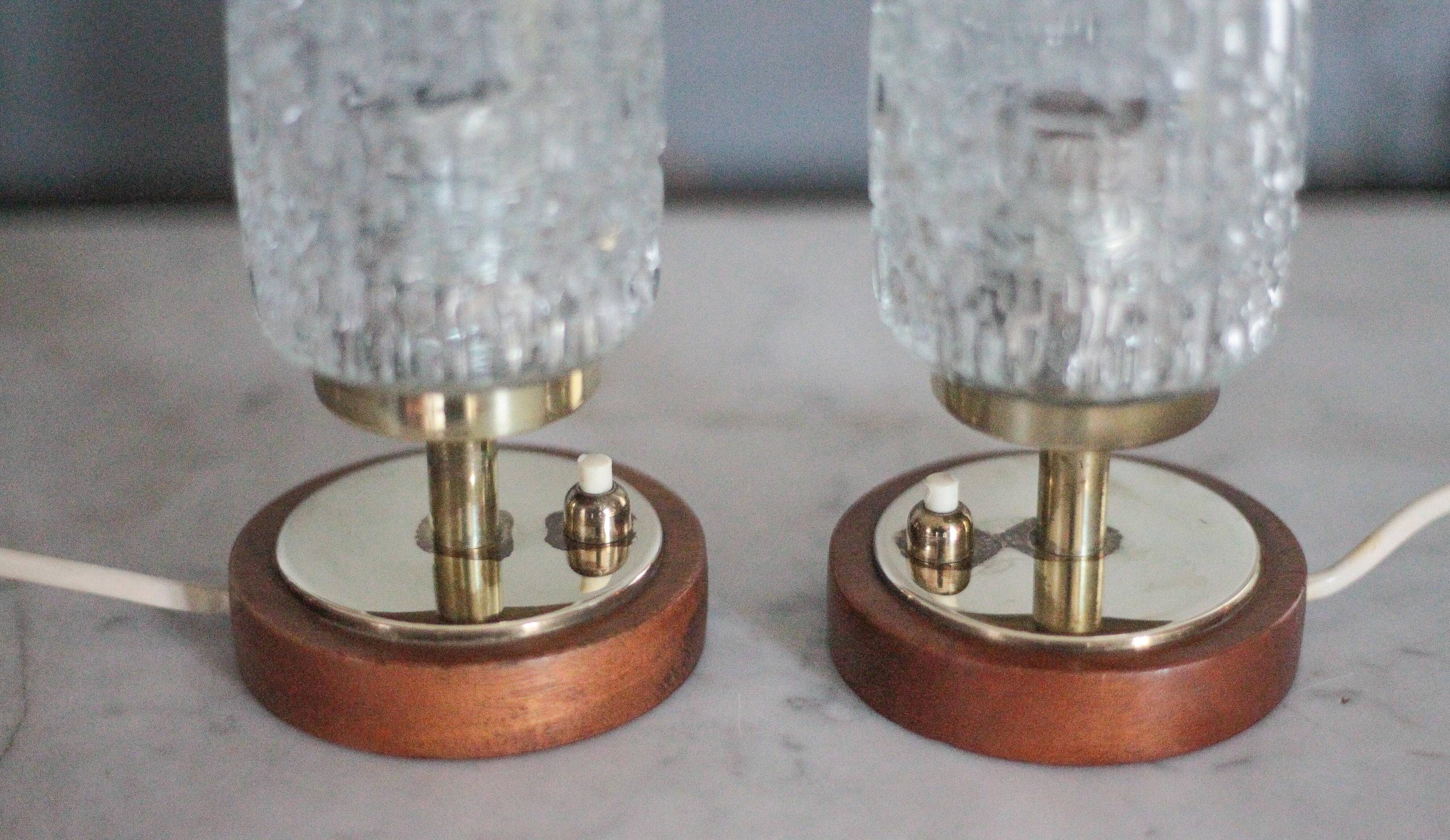 Pair of vintage lamps, bedside lamps, oblong glass globe lamps