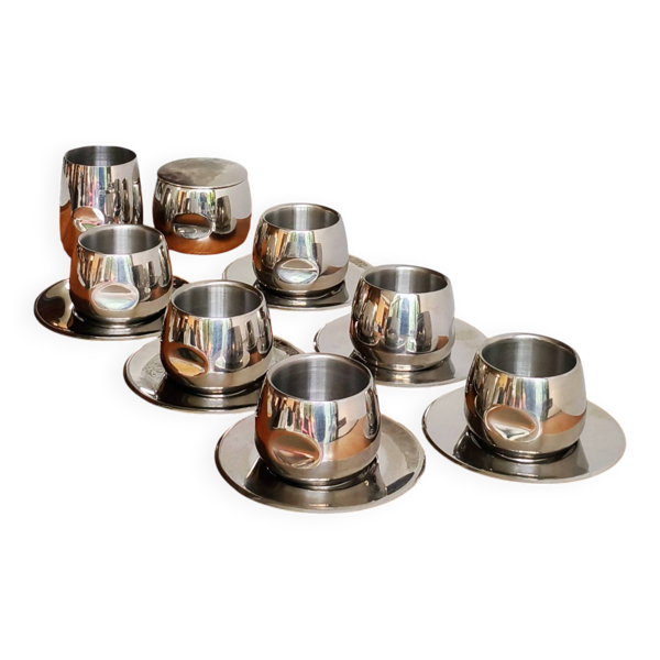 Service à expresso inox design AMC Italie 70/80s (14 pièces)