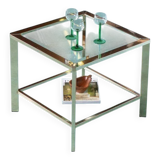 Minimalist coffee table in brass and glass, Regency style from the 1970s.