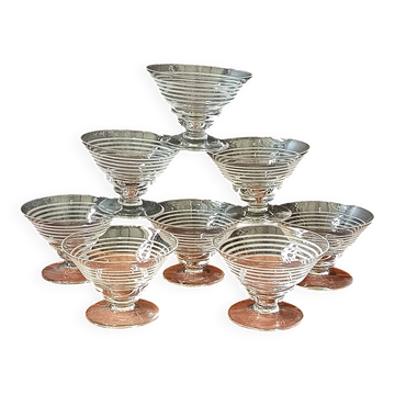 8 VERRES coniques motif lignes vintage 1950