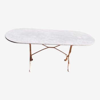 Oblong dining table white marble & vintage cast iron foot