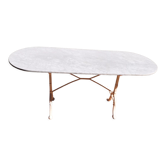 Oblong dining table white marble & vintage cast iron foot