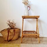 Vintage rattan and bamboo side table – 1960s Riviera style -