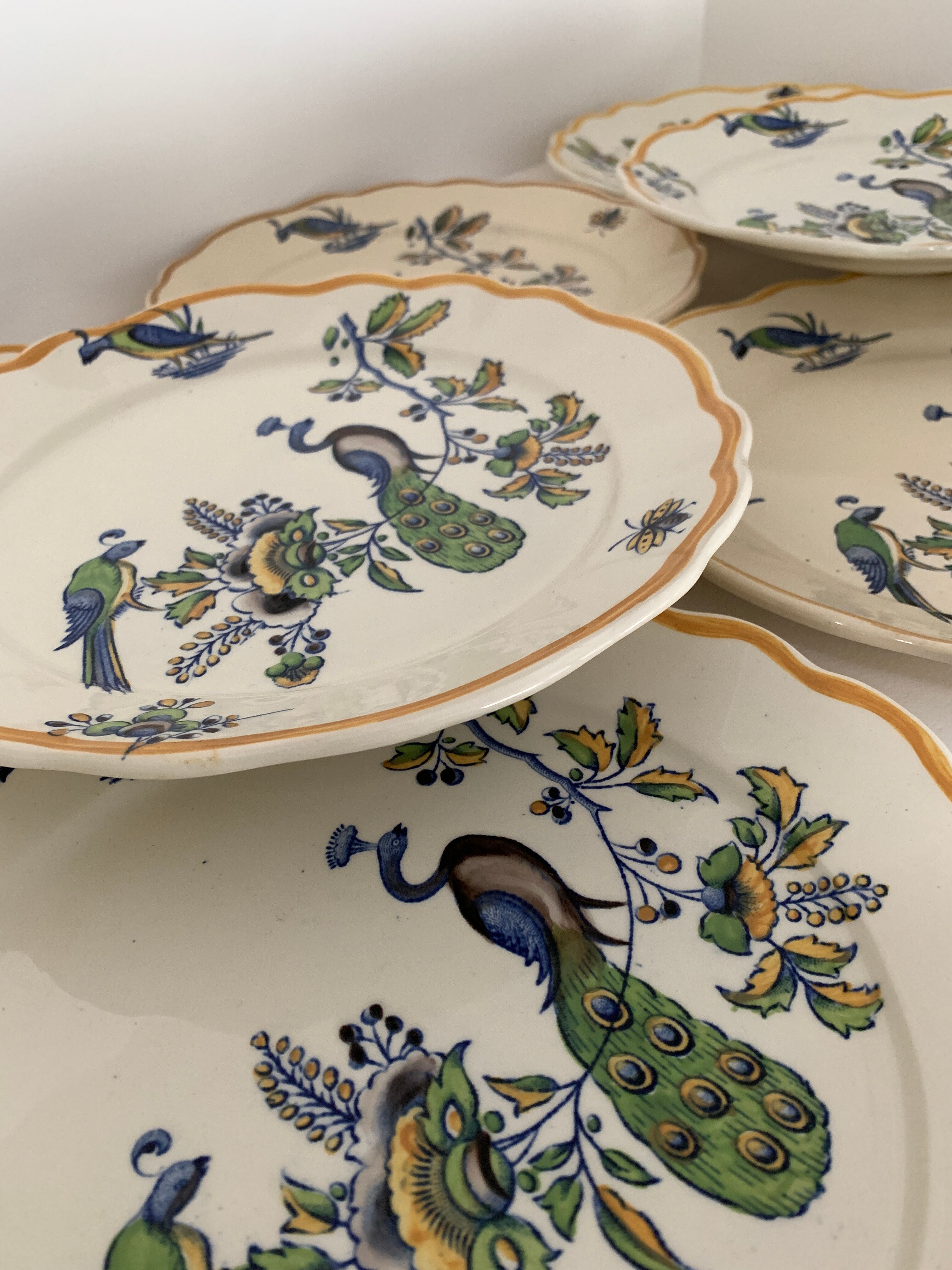 12 art nouveau flat plates from Boch La Louvière, peacock model