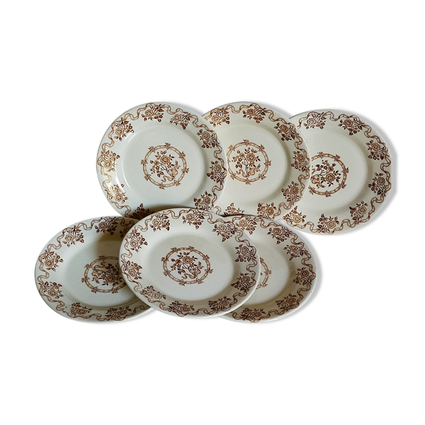 Six assiettes anciennes porcelaine opaque de gien, serviceosborne\
