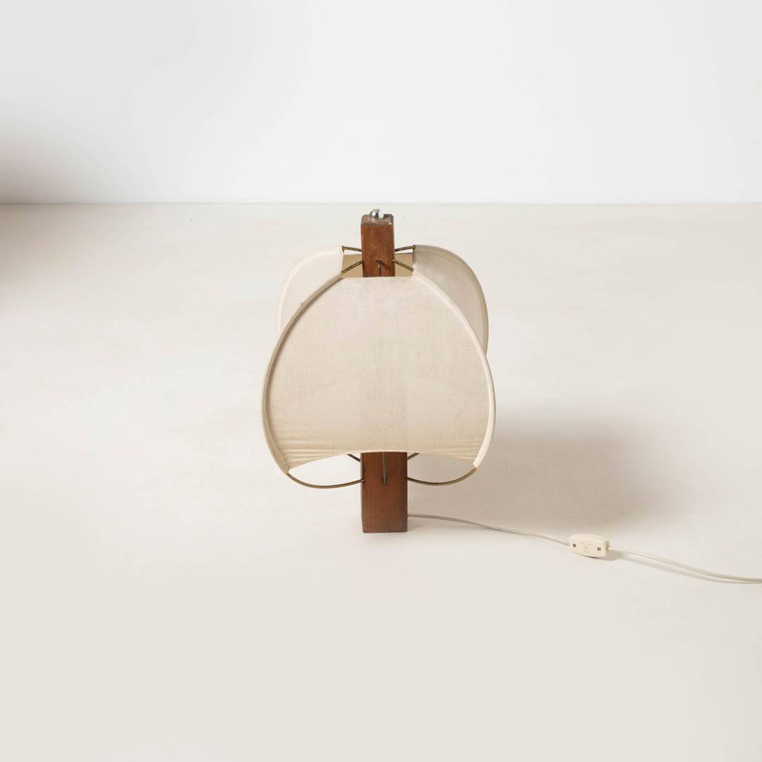 Postmodern table lamp in wood and canvas, Poland, 1980s