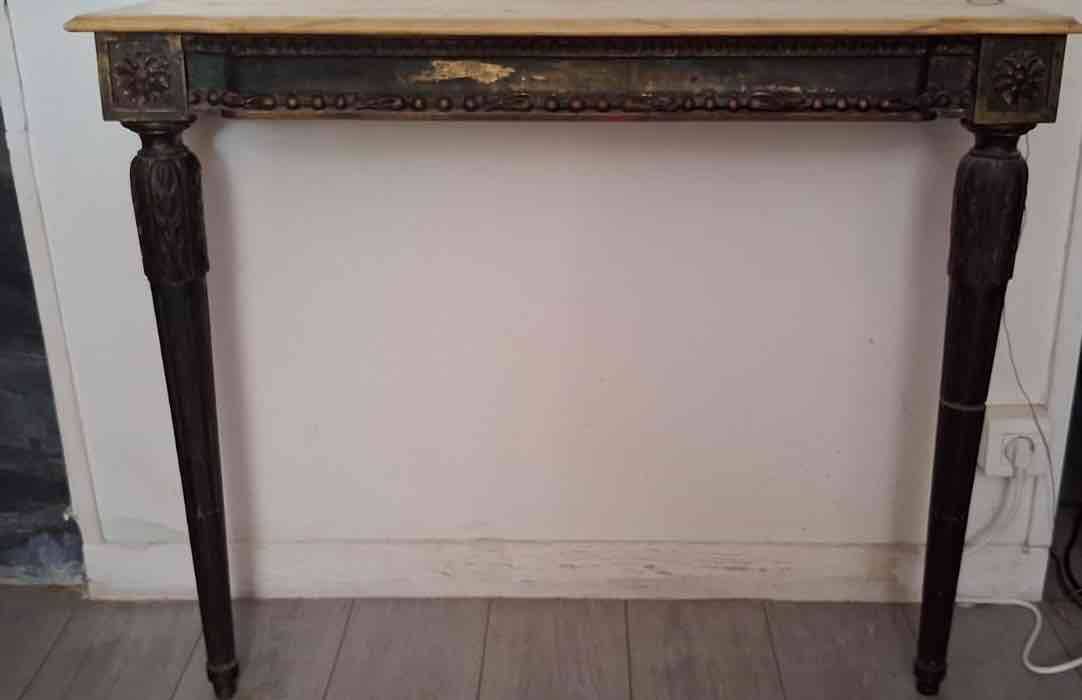 Antique console, late 19th century, Napoleon III, made of wood and marble.