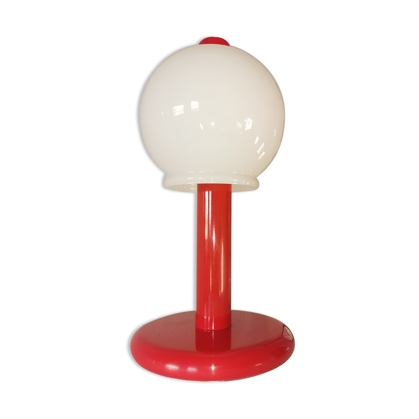 Mushroom lamp in lacquered steel and opaline, bubble gum, space age, 1970