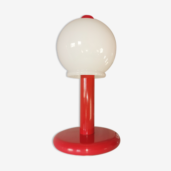 Mushroom lamp in lacquered steel and opaline, bubble gum, space age, 1970