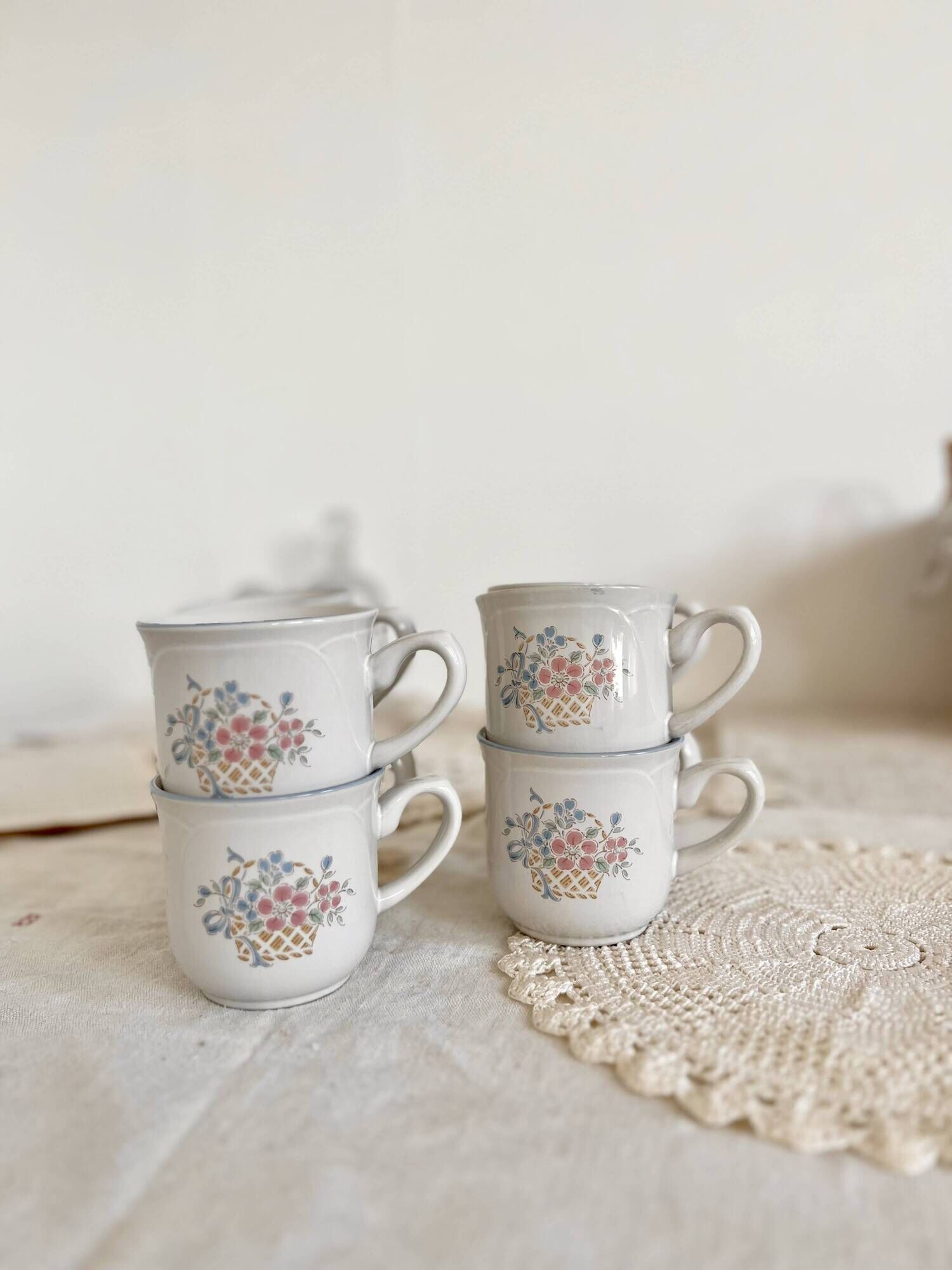 Vintage porcelain cups Country Market Collection made in Japan floral pattern