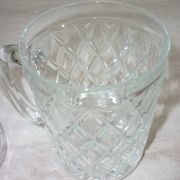 2 diamond-shaped glass beer mugs/glasses