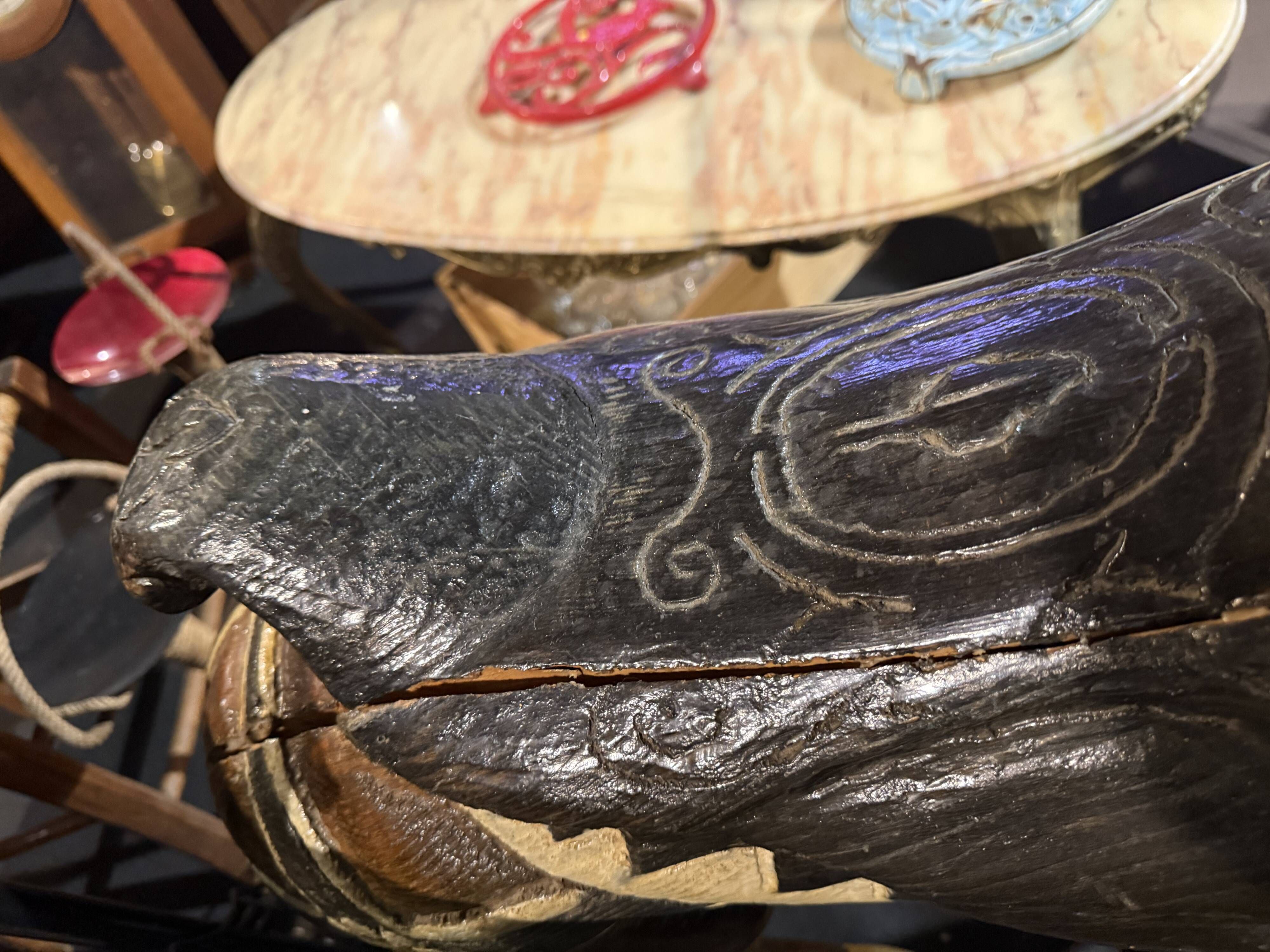 Carousel horse / decorative wooden horse, carved and varnished.