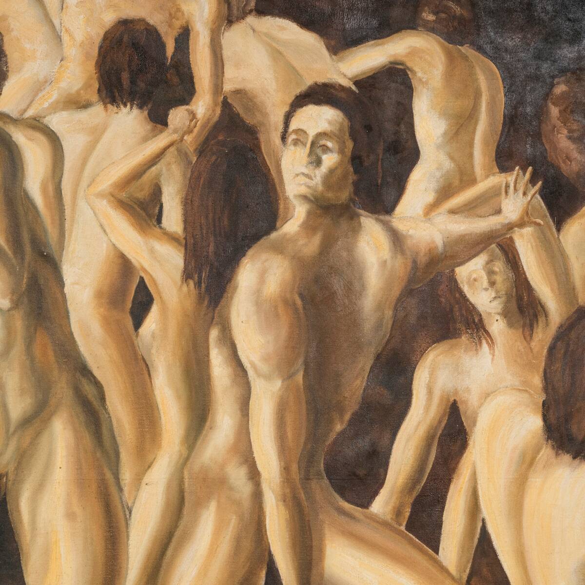 Grande peinture à l'huile "Purgatoire" des années 70