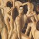 Grande peinture à l'huile "Purgatoire" des années 70