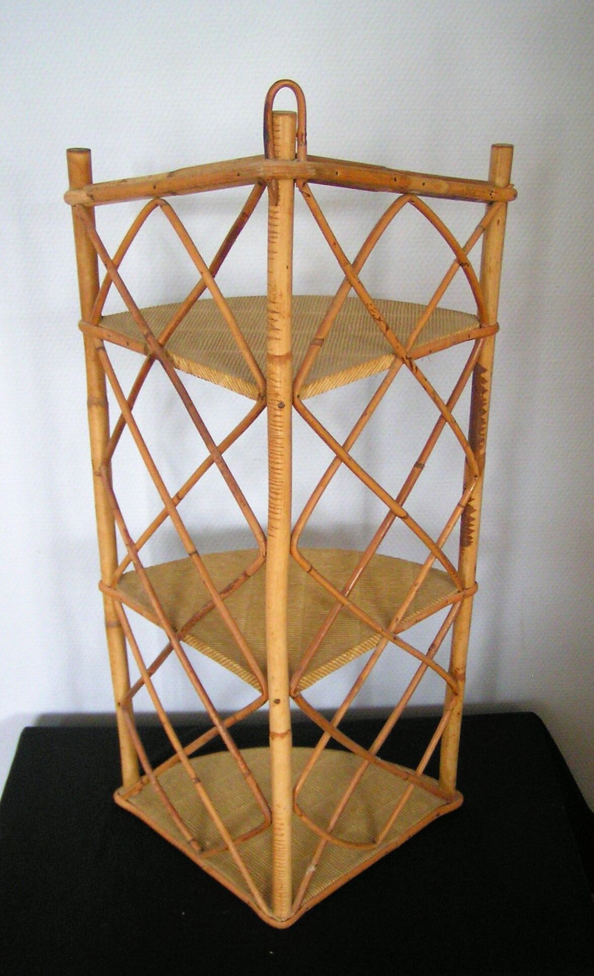 Rattan wall corner shelf