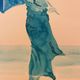 Monochrome blue painting signed female portrait "weekend in Deauville"