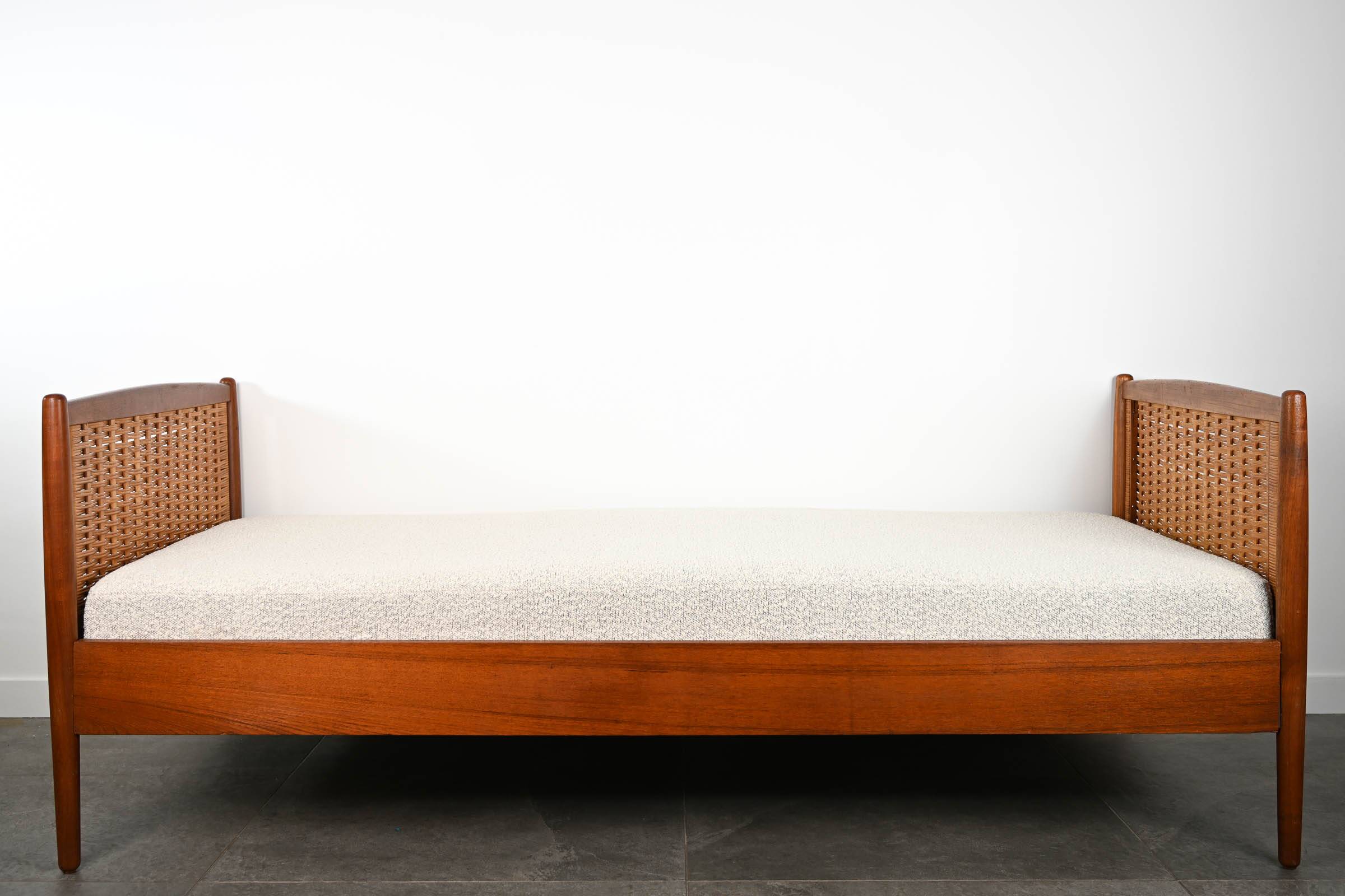 Danish teak bed from the 1960s / reupholstered mattress