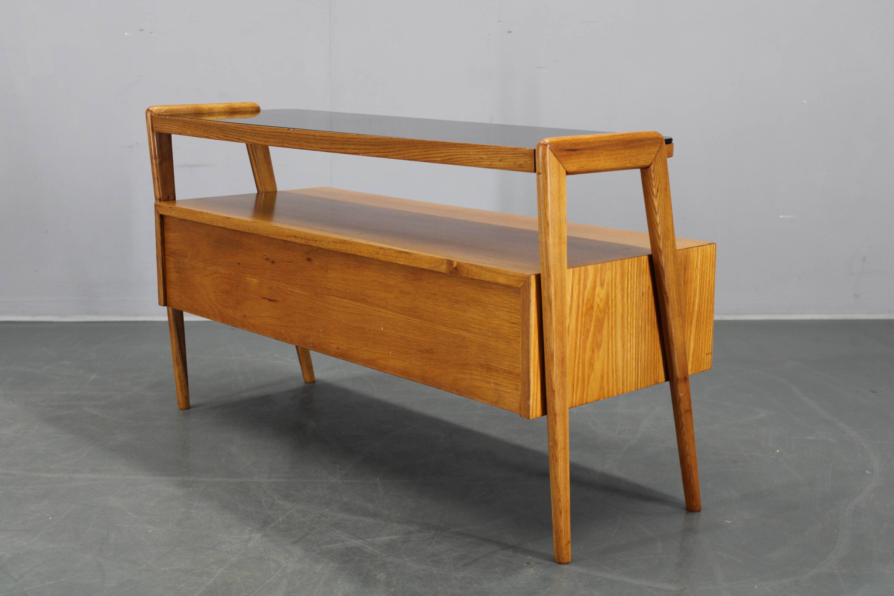 1960s Czechoslovakian Maple TV Rack with Drawers and Glass Top