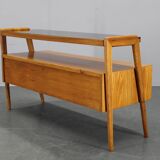 1960s Czechoslovakian Maple TV Rack with Drawers and Glass Top