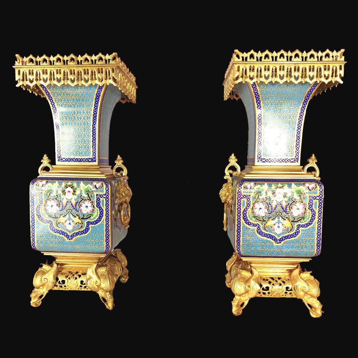 Pair of Japanese-style Cloisonné Vases Attributed to Ferdinand Barbedienne (1810-1892) And
