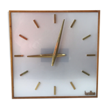 Large electric office clock vintage brass and wood Annees 60