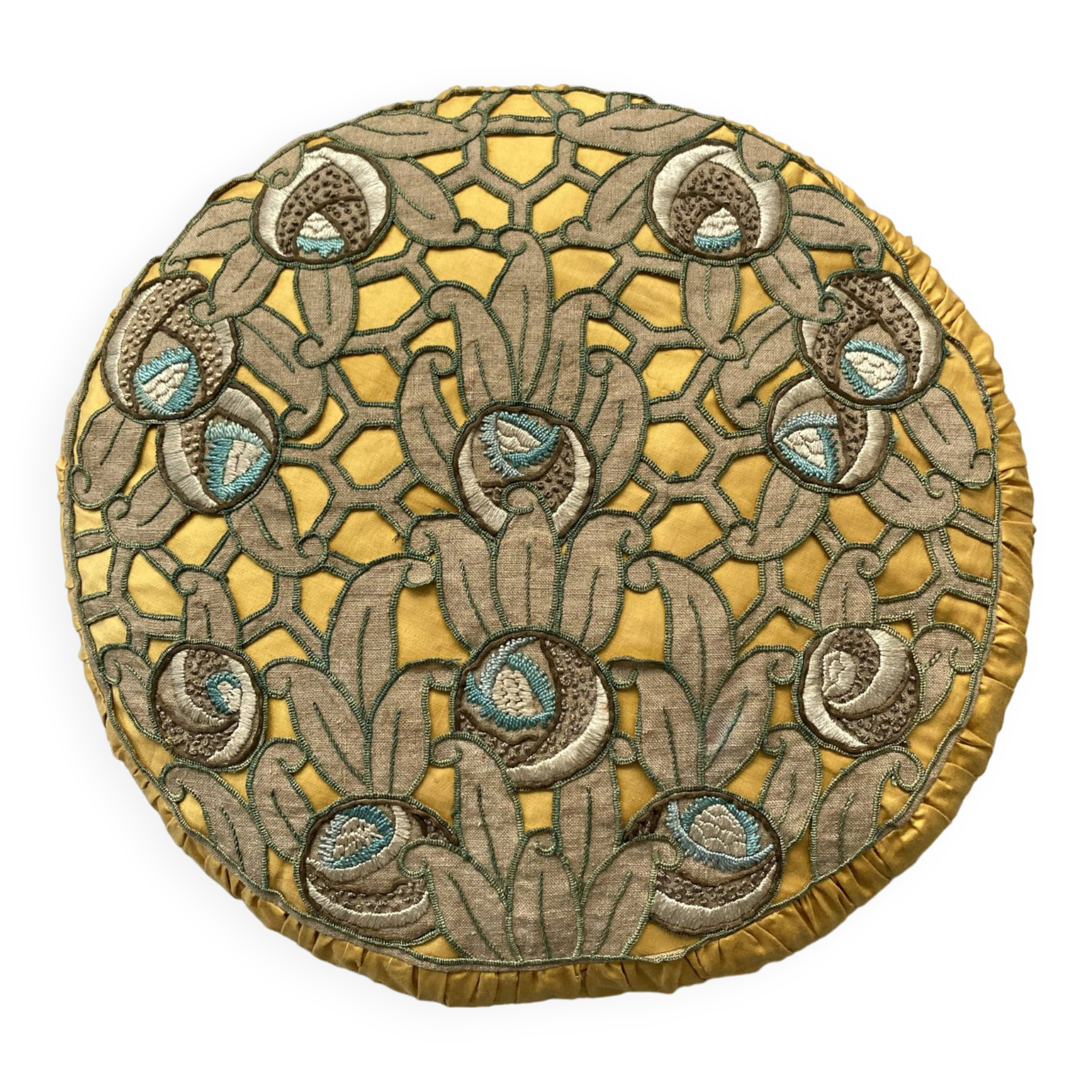 Large round Art Deco embroidered cushion