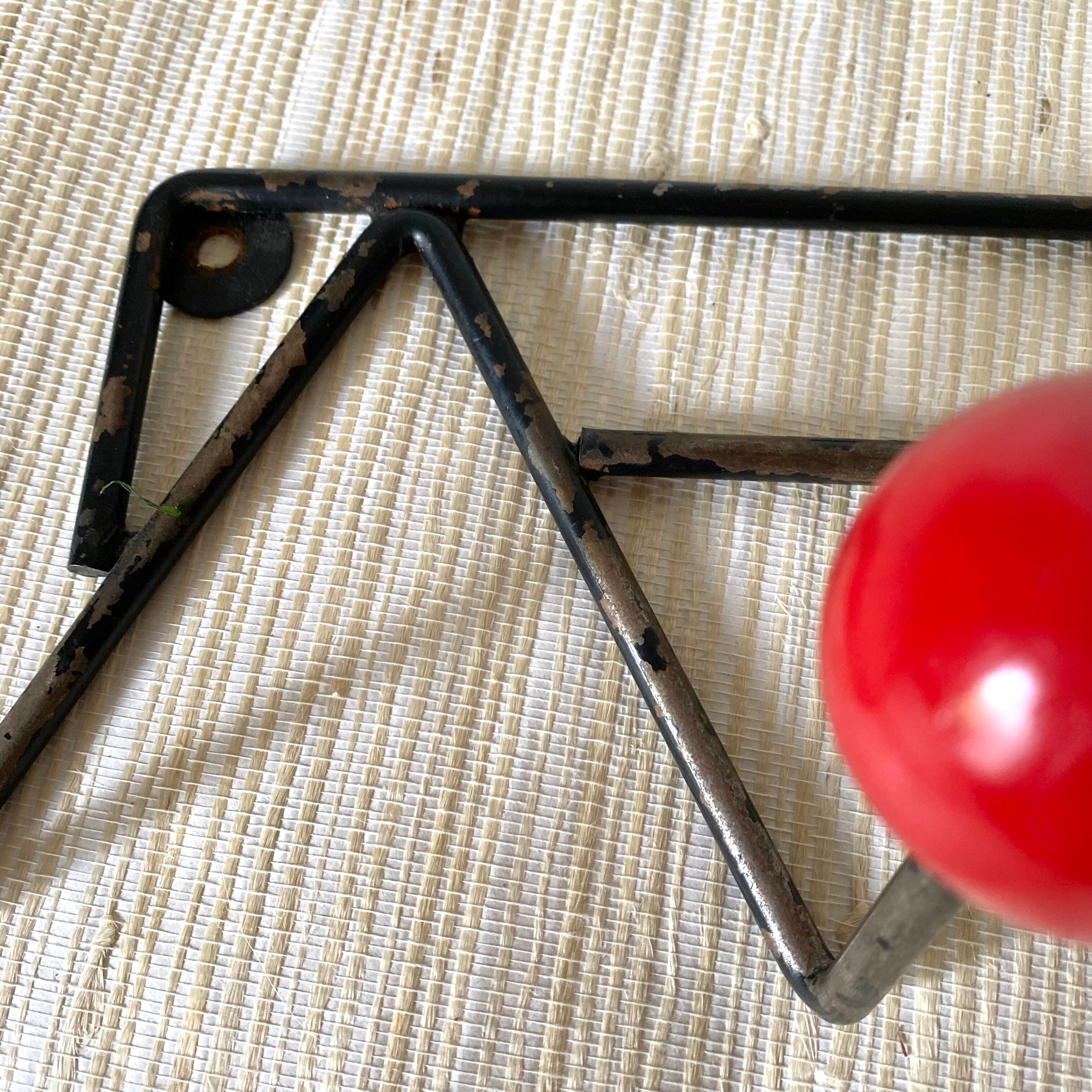 Coat rack metal and wood, 4 hooks, 50s