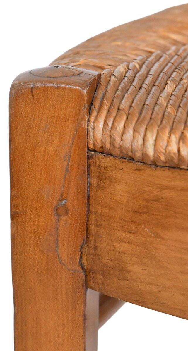 Pair of chairs with slatted backs and painted bands depicting animated landscapes.