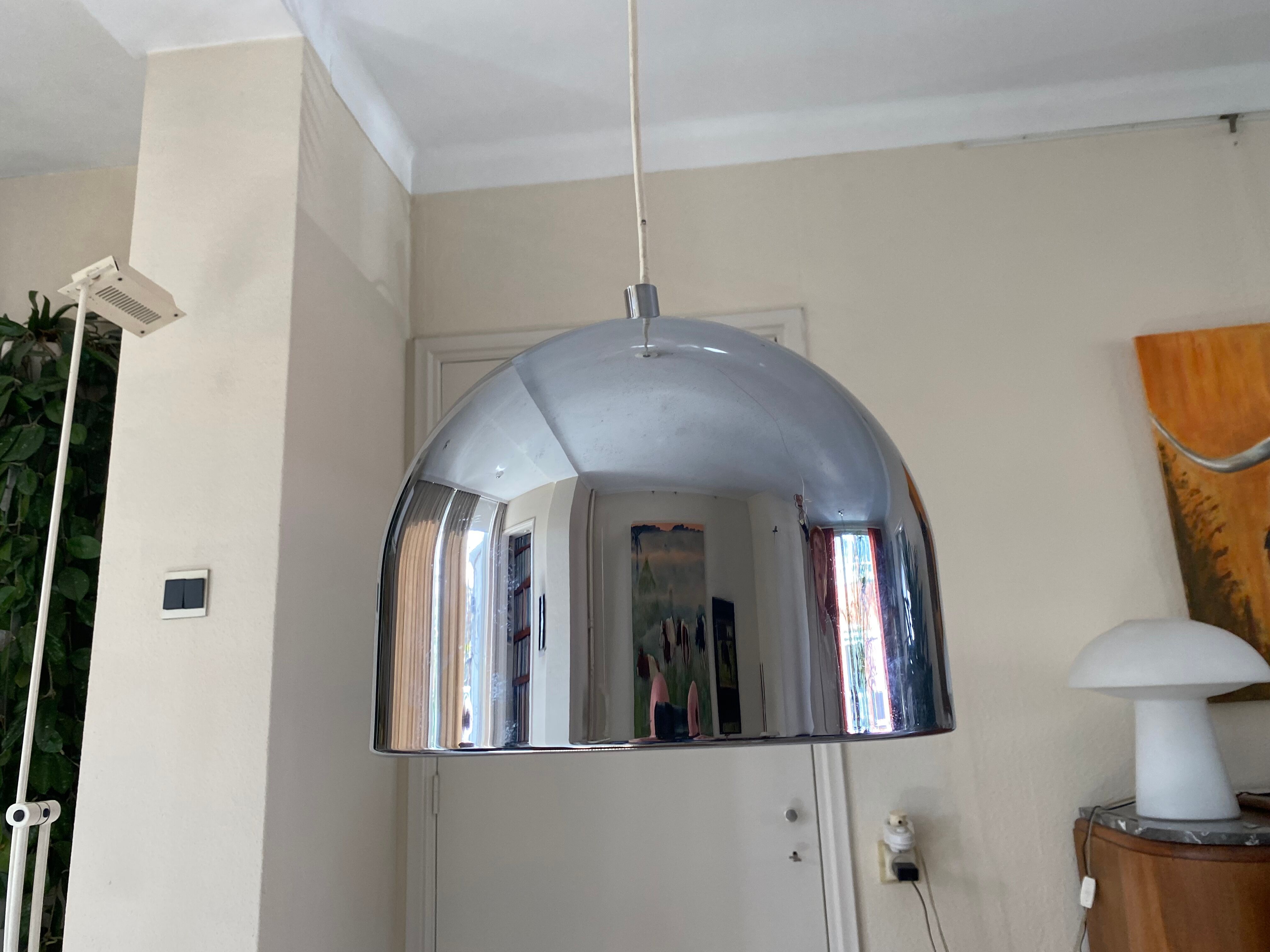 Large Mid-Century Space Age Bell Pendant in Chrome from Staff, 1970s