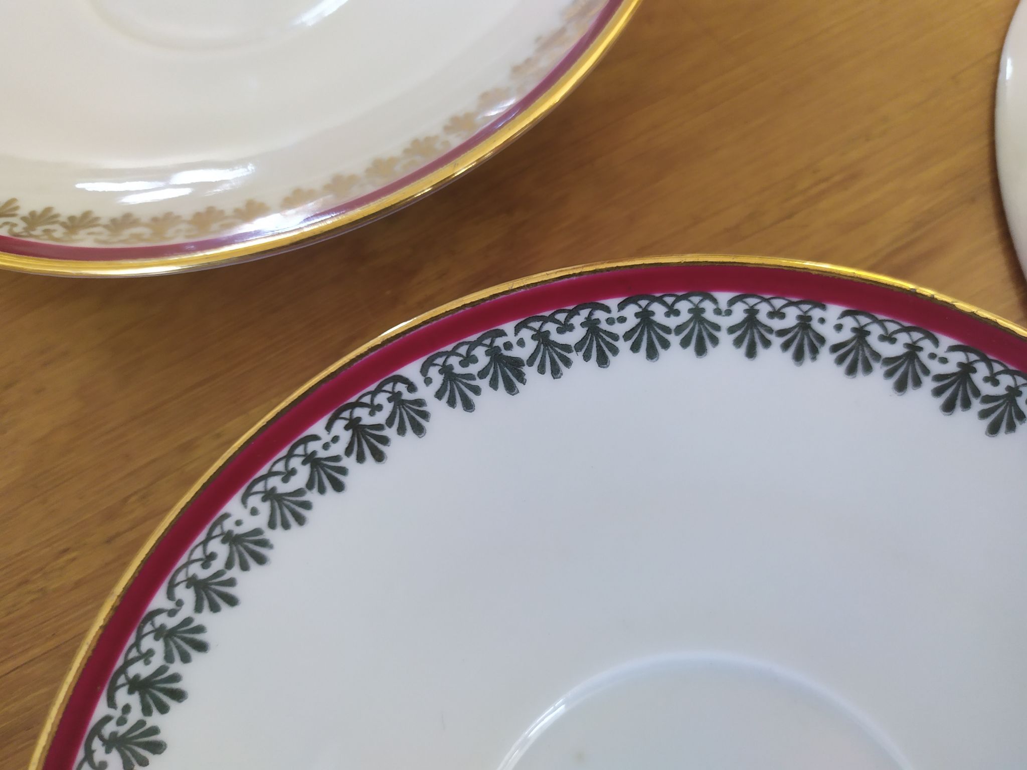 6 Pillivuyt pink and gold porcelain coffee cups