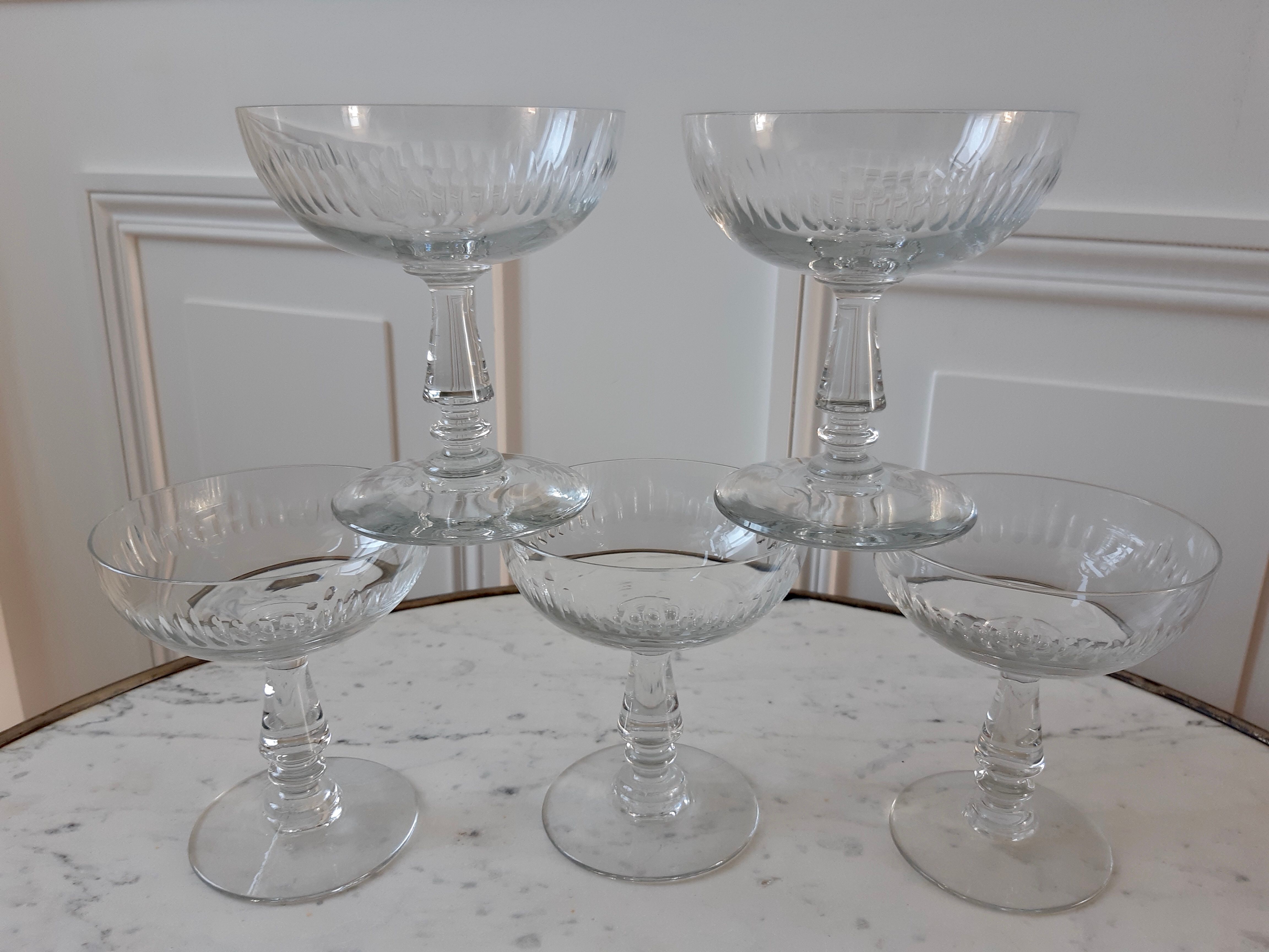 Lot de 5 coupes à champagne en cristallin