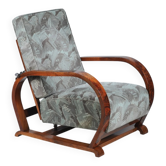 Czech Art Deco Reclining Armchair in Walnut and Chrome, 1930s