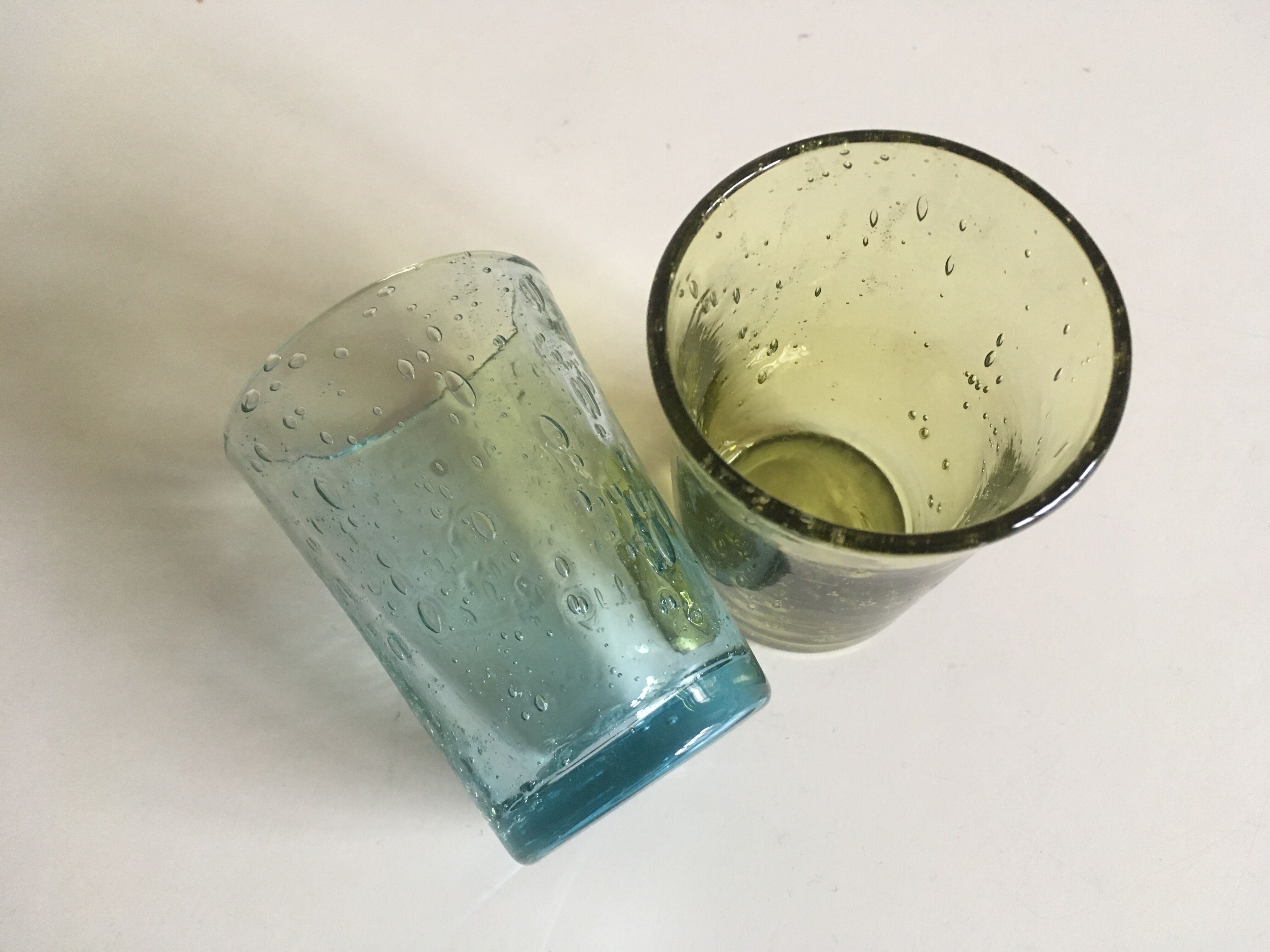 Pair bubble Biot glass shots