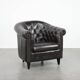 Luxury dark cowhide Chesterfield club armchair in English style