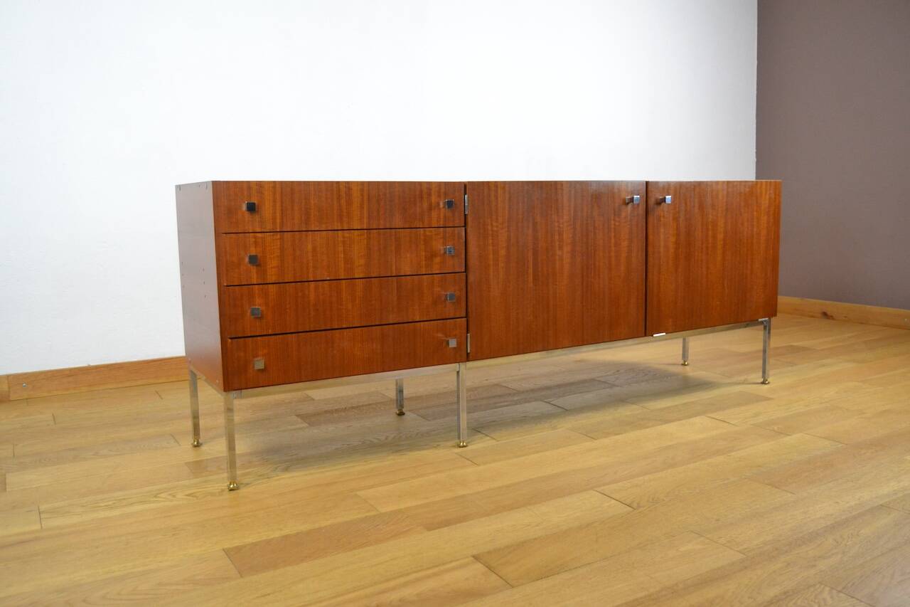 Mahogany Enfilade & Chrome Legs by Luigi Bartolini Vintage 1960