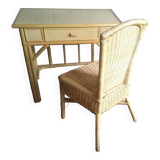 Desk or console and its armchair in rattan and bamboo