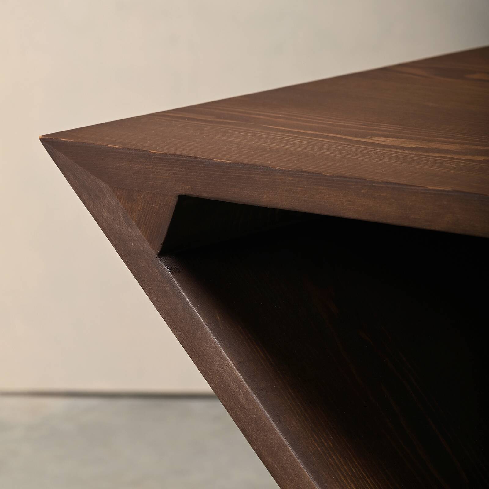 Gerrit Rietveld Zig Zag Chair is dark brown stained wood