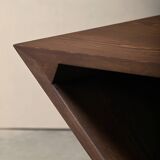 Gerrit Rietveld Zig Zag Chair is dark brown stained wood