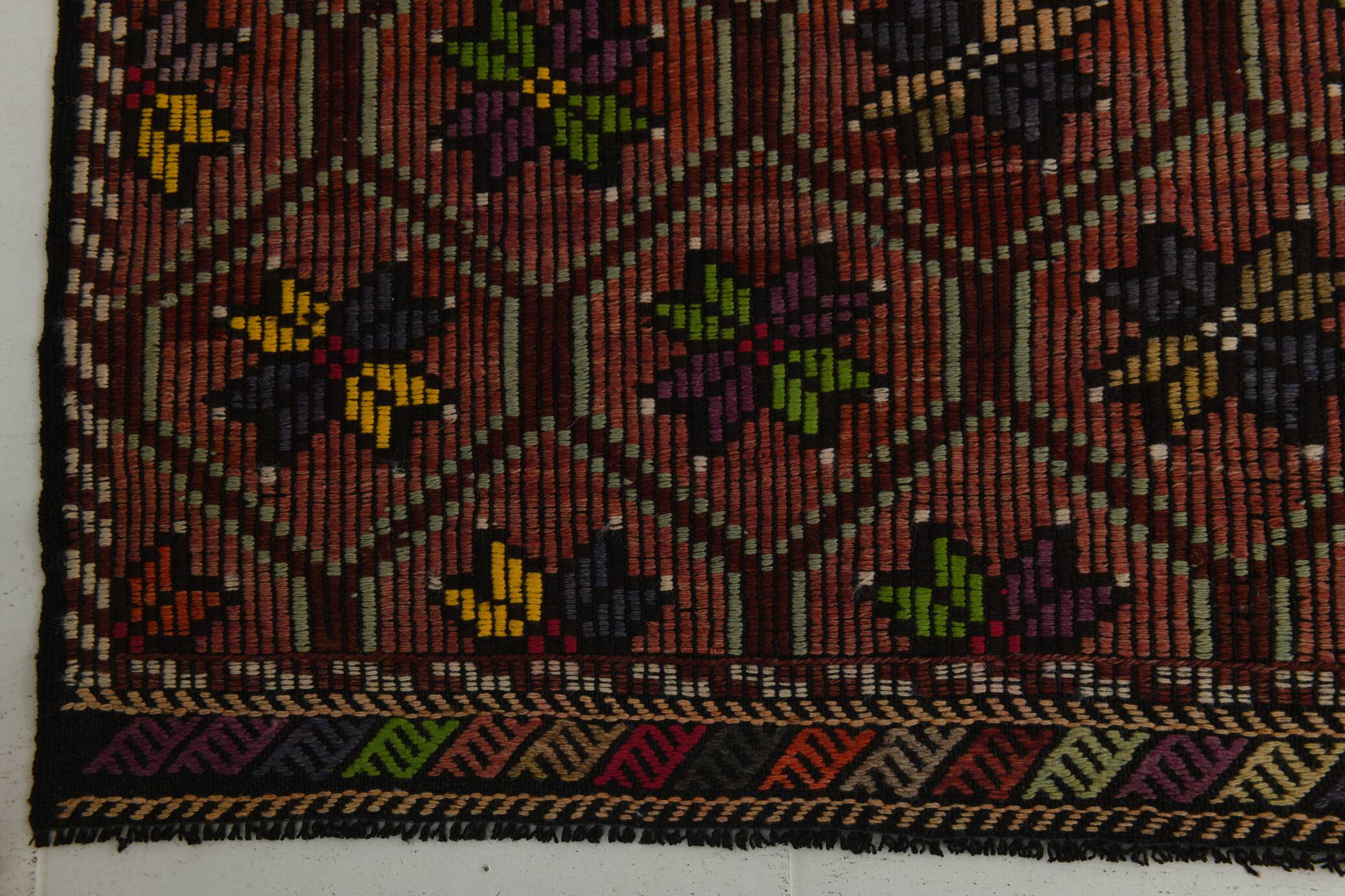 Burgundy Red Star Pattern Vintage Kilim Rug, 194x314Cm