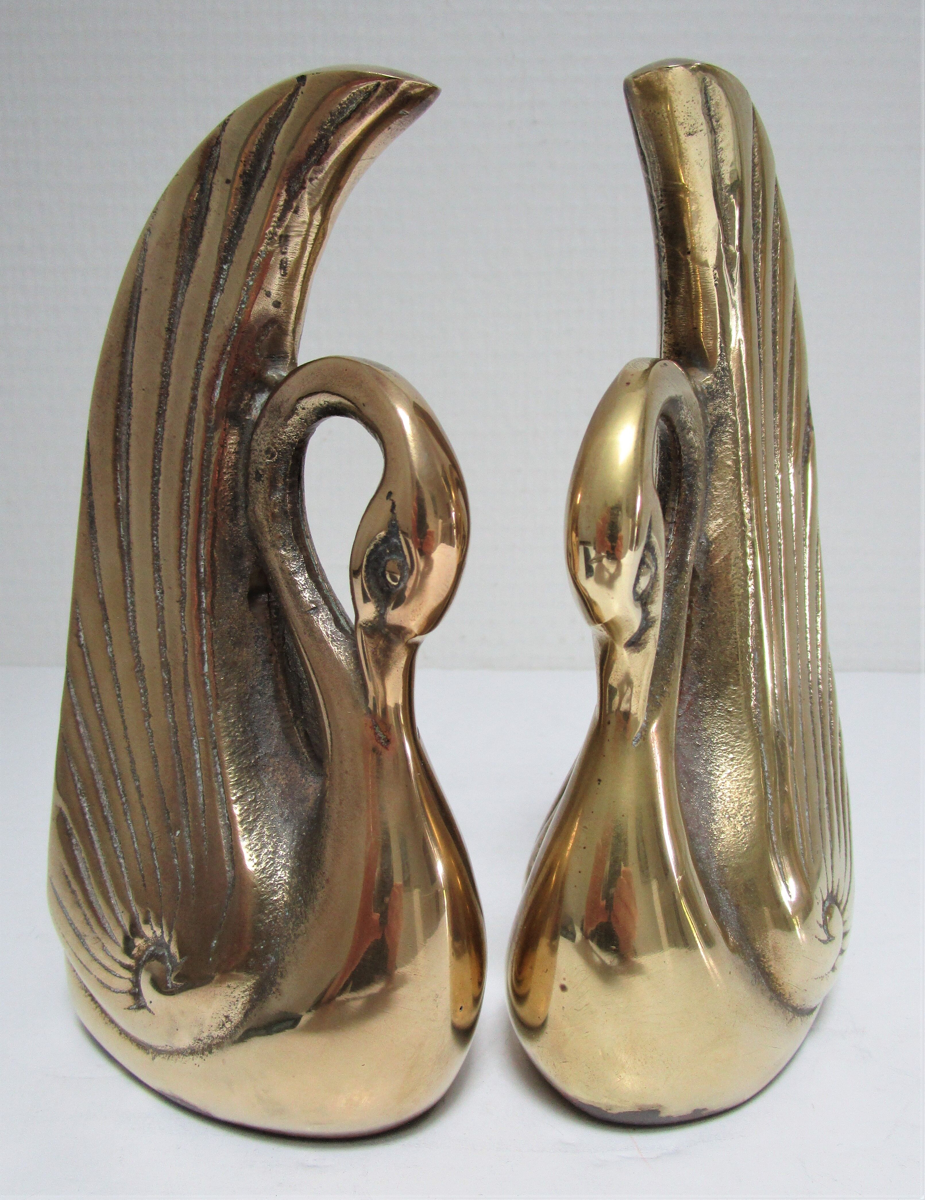 Pair of bookends vintage brass swans