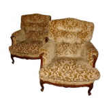 Pair of chairs from the 1960s of style Louis XV velvet Genes