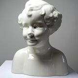 Very rare large faience bust from Sarreguemines, antique Art Deco.