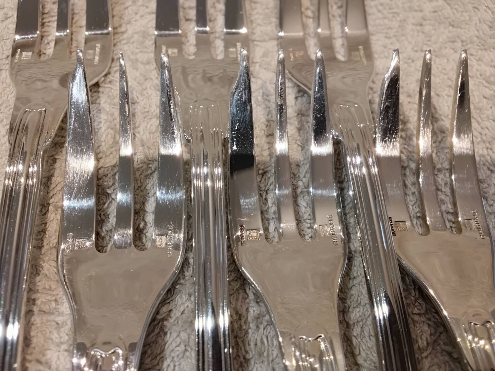 6 silver-plated metal cake forks by Christofle Chinon, 16cm