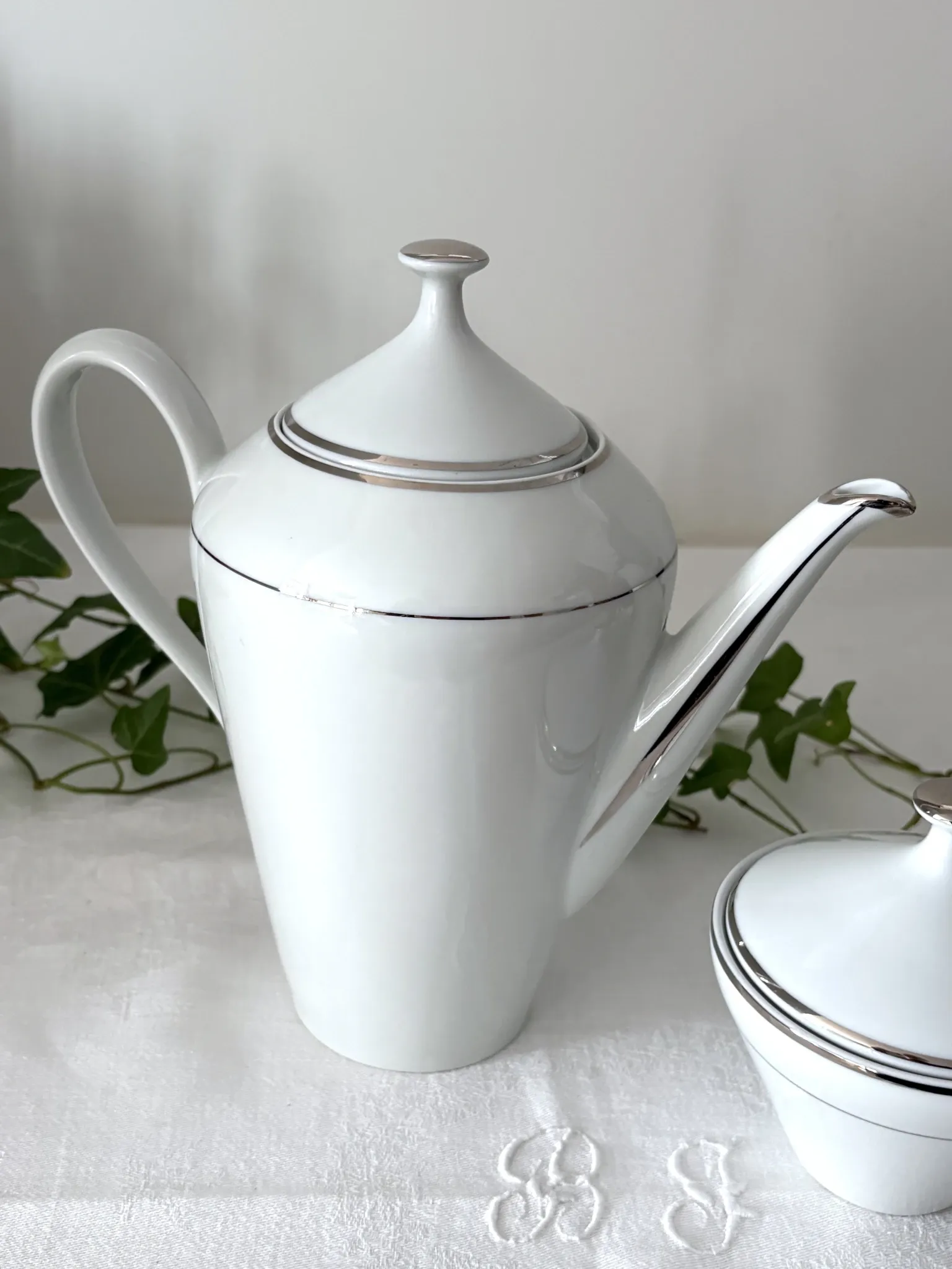 Coffee pot, milk jug and sugar bowl white porcelain