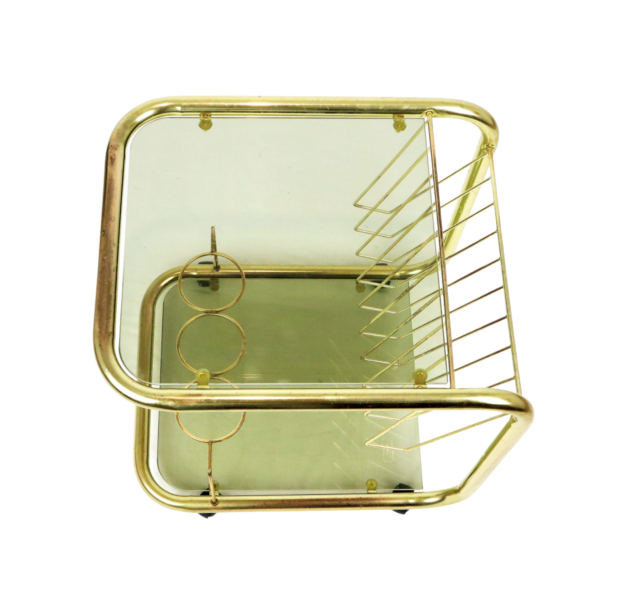 Vintage smoked glass trolley bar magazine rack side table milo baughman style italy 53cm