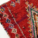 Moroccan Berber carpet boucherouite old red corridor with colored diamonds 271x100cm