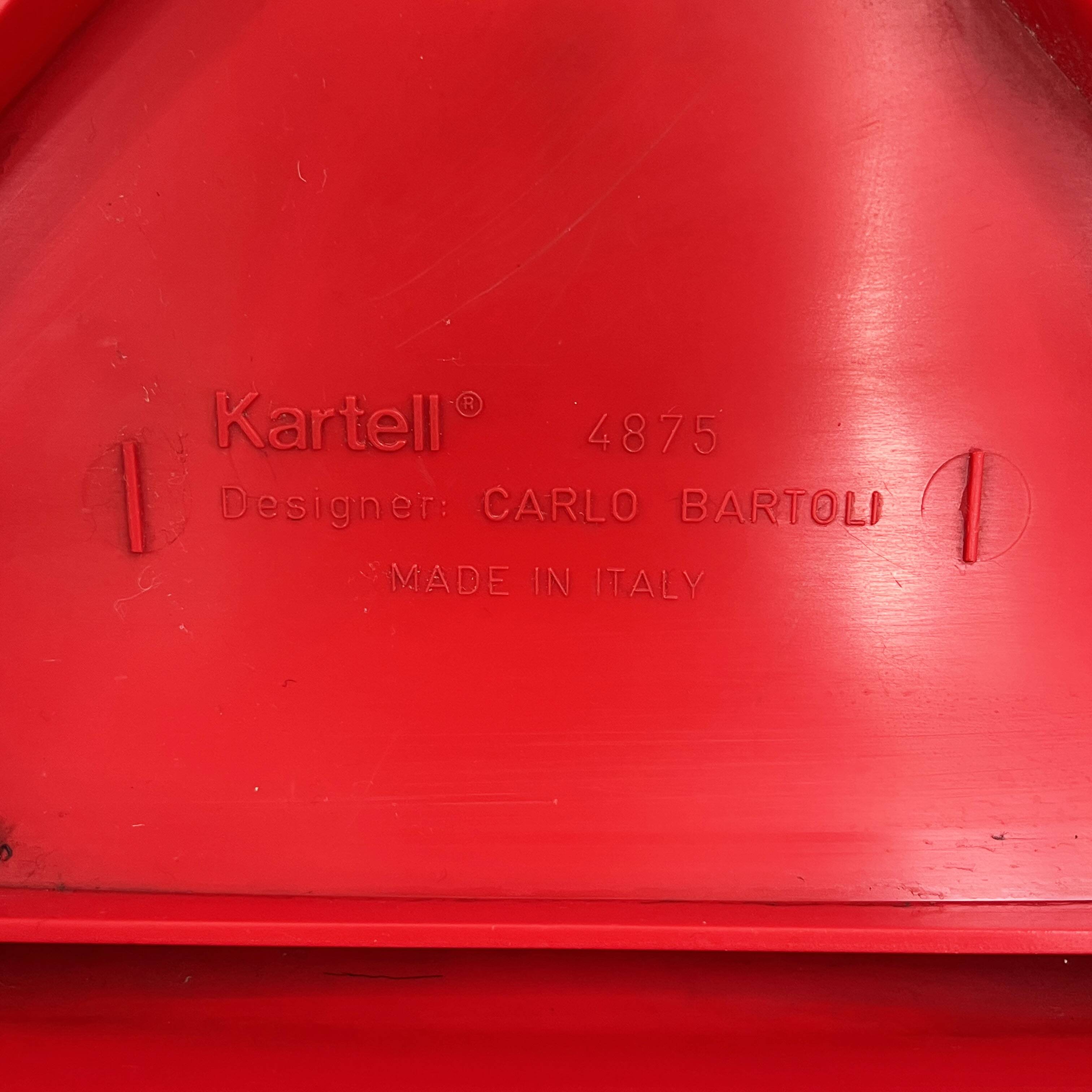 Set of 4 red chairs model 4875 by Carlo Bartoli for Kartell, 1970