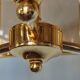Brass pendant lamp and five-faceted vintage smoked glasses