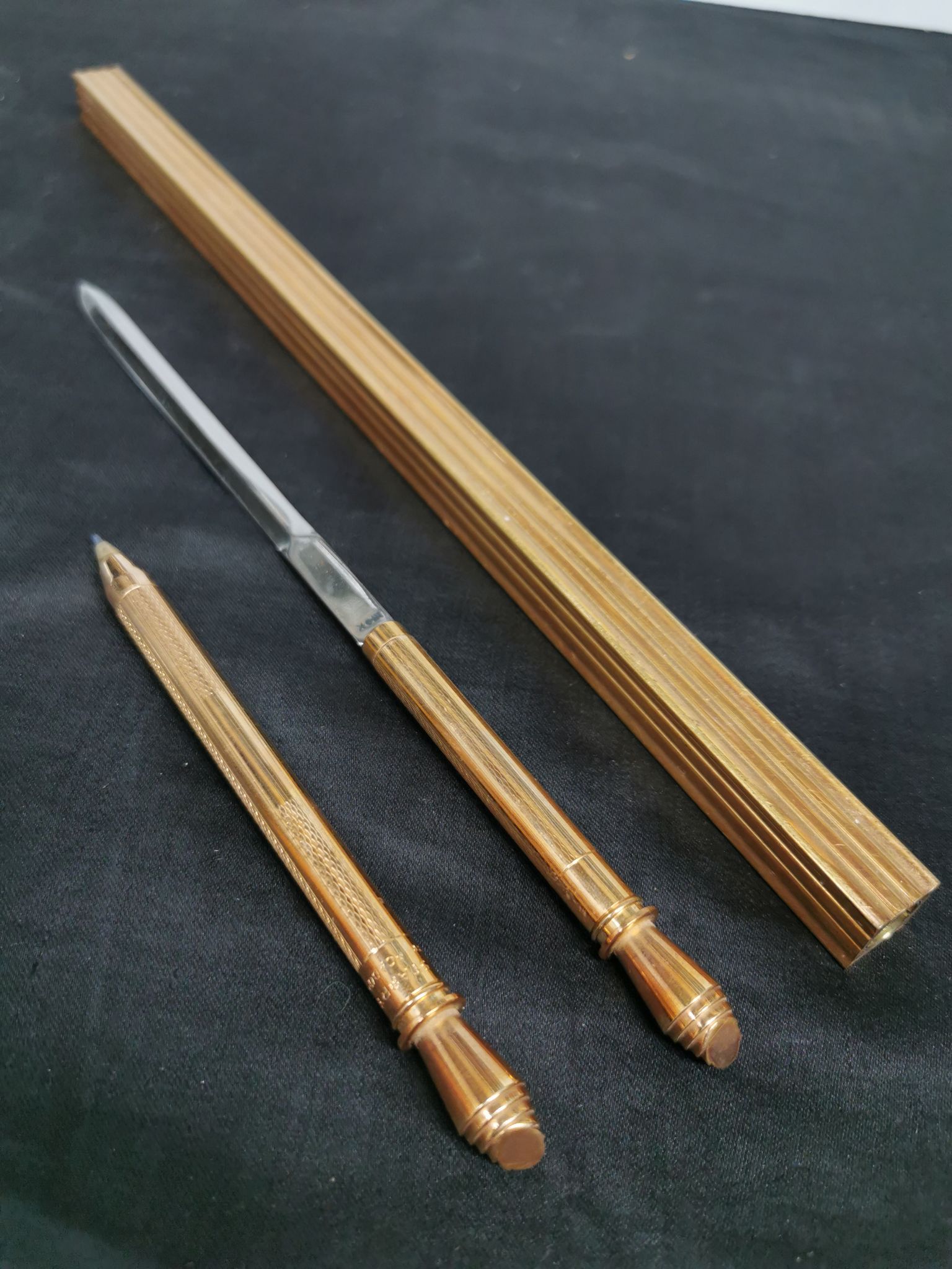 Règle stylo coupe papier plaquée or - nécessaire de bureau vintage gold starry