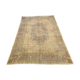 Tapis Oushak beige décor rustique, 7x10, surteint sable, pour salon, MOON.144